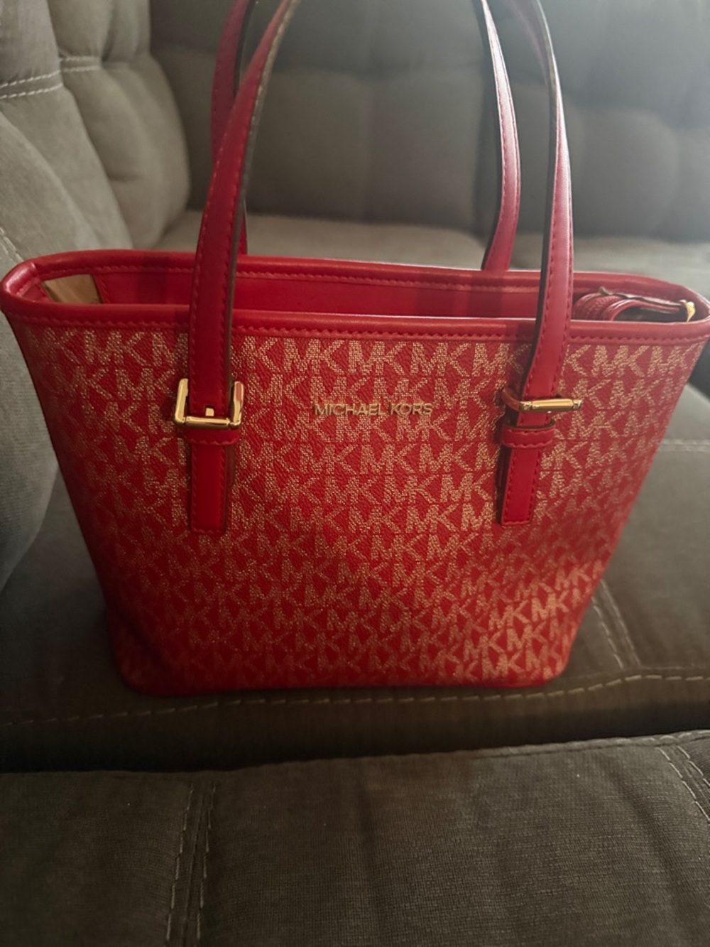 Michael Kors Red Signature Logo Tote with Gold Hardware